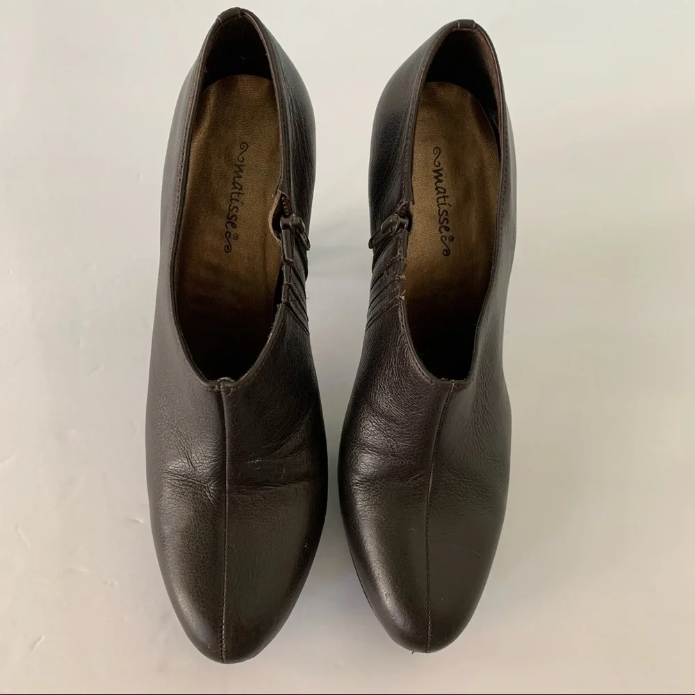 Matisse Booties Brown Leather Platform High Heel Inside Zipper 8.5M